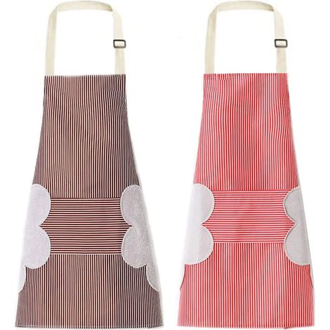 Tablier de Cuisine Homme Femme,2 Pack Réglable Tablier Ètanche et Résistant à l'Huile Essuyant à la Main,Tablier de Chef,Avec Poches et Polaire Corail Absorbante Rouge et Brun (1/5)