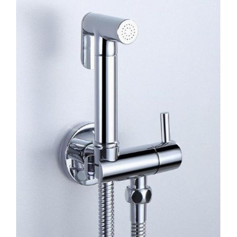 Douchette hygiénique en laiton avec robinet d'arrêt intégré Flexible 150 cm Installation facile pour WC Accessoire salle de bain (1/5)