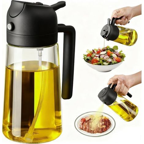1 - Vaporisateur Huile - Bouteille Verre - Fonction 2-en-1 Brumisateur et Bec Verseur - Pour Cuisson Santé Friteuse Sans Huile Salades Grillades - Noir - 7x7x24cm (1/5)
