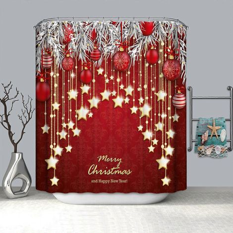 Rideau de douche Joyeux Noël Camion rouge Rideau de douche imperméable en tissu d'hiver Décoration de salle de bain (1/5)