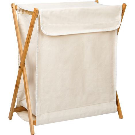 Cesta para Ropa Sucia Plegable, Cubo de almacenamiento de ropa sucia, Cesto ropa sucia, marco de bambú, Beige (1/5)