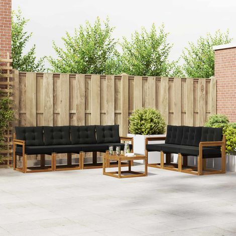 Outdoor-Sofagarnitur mit Kissen 8 pcs Natürlich und Schwarz