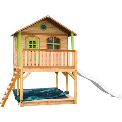 Axi Marc Maison Enfant Avec Bac À Sable & Toboggan Blanc  Aire De Jeux Pour L'Extérieur En Marron & Vert  Maisonnette / Cabane De Jeu En Bois Fsc