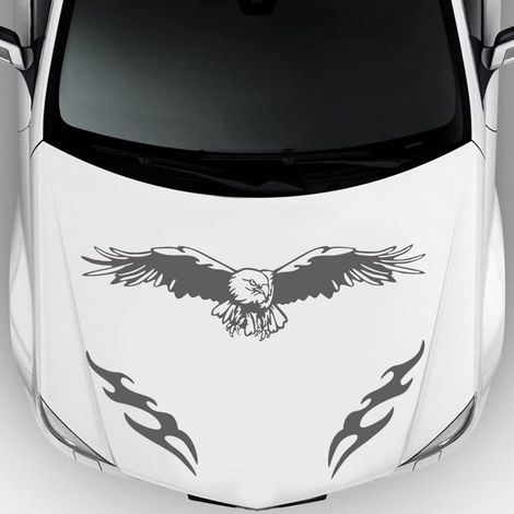 (Grau) Auto-Motorhauben-Aufkleber, 3 Stück Auto-dekorative Aufkleber, Eagle Fire Totems, selbstklebender 3D-wasserdichter Motorhauben-Aufkleber, modische Sportwagenrennen-Vinyl-Aufkleber