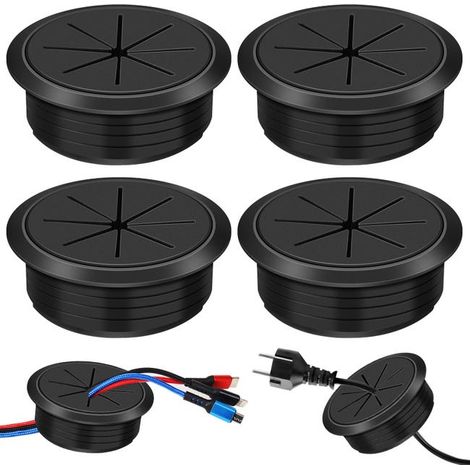 Juego de 4 pasacables flexibles de plástico, 60 mm de diámetro - Pasacables - Gestión de cables - Plástico, Para escritorios, encimeras - Negro (1/5)