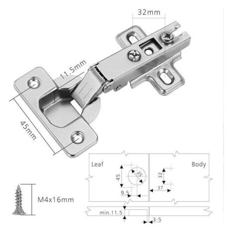 Charnière recouvrante pour meuble – Angle d'ouverture 110° – Tôle d'acier laminée à froid – Installation réglable en 3 directions (1/5)