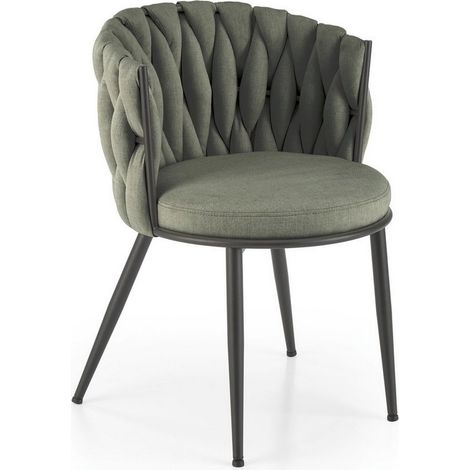 Chaise design en tissu vert olive avec structure en métal noir Closer (1/5)