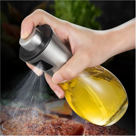 Vaporisateur d'huile, pulvérisateur d'huile d'olive 200 ml avec distributeur en acier inoxydable étanche, bouteille d'huile en verre pour barbecue/cuisine/salade