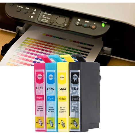 Cartouches d'encre pour imprimante T1281/T1282/T1283/T1284, cartouches d'encre 4 couleurs, compatibles avec les imprimantes S22/SX125/SX130/SX230/SX235W/SX420W, etc. (1/5)