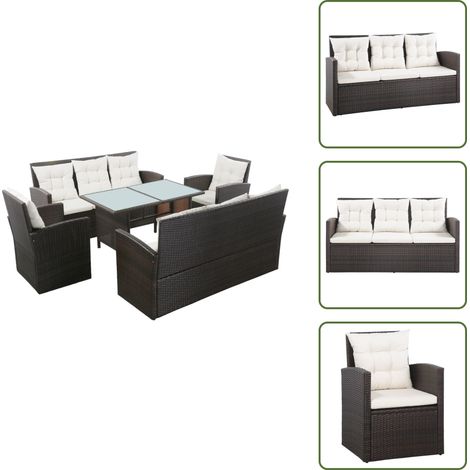 5-tlg. Garten-Lounge-Set mit Auflagen Poly Rattan Braun - Outdoor Möbel - Gartenmöbel - Lounge Set - Rattan Sofa - Esstisch (1/5)