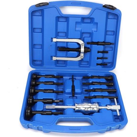 16 pièces Kit Extracteur Roulement Interieur, 8mm-58mm Arrache Roulement Interieur, Outil d'Extraction de Roulement de Trou Borgne avec Marteau Coulissant pour Voiture Camion Moto (1/4)