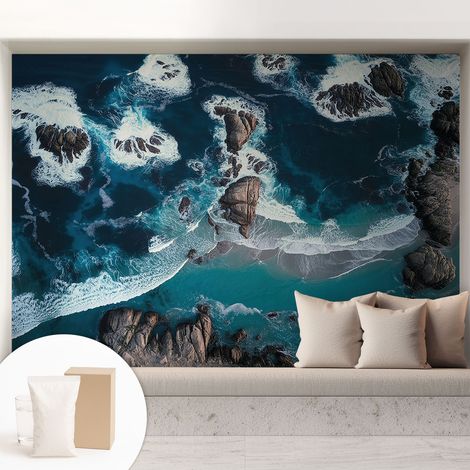 Papier peint intissé mural avec imprimé motifs uniques apparence moderne - Colle incluse gratuite Vagues océaniques 208x146 cm (1/5)