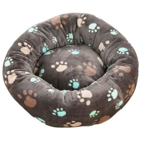 Rundes Plüsch-Hundebettkissen mit Katzenmuster, waschbarer Plüschkorb mit Katzenpfotenmotiv, 60 cm (1/5)