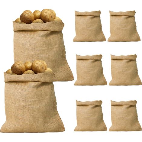 Lot de 8 grands sacs réutilisables en toile de jute tissée pour course de pommes de terre,60x100 cm,sacs de rangement pour légumes,aliments (1/5)