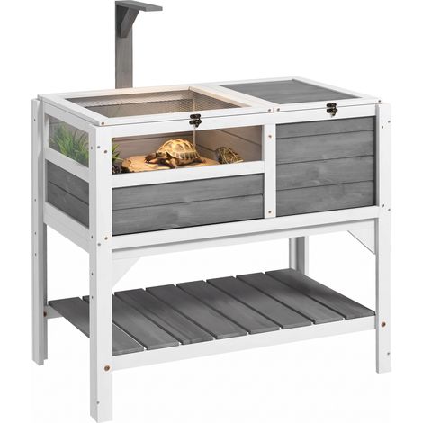 Recinto para tortugas de madera maciza con patas - Casa con estante de almacenamiento - 84x51x103 cm - Parque para reptiles al aire libre - Refugio seguro con espacio de almacenamiento (1/5)