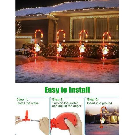Lampes à énergie solaire, Lumières de jardin de Noël, lumières de Noël en sucre dorge (1/4)