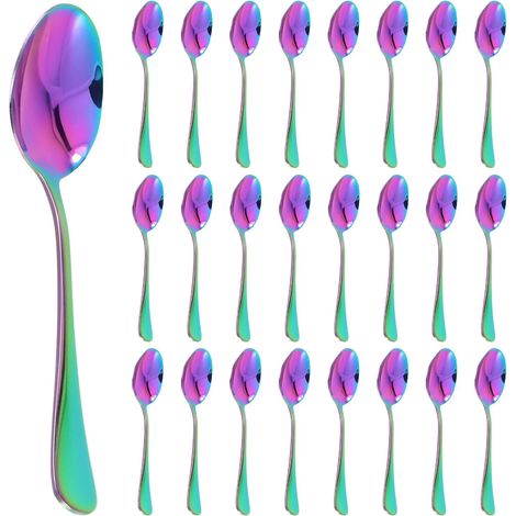 Lot de 25 cuillères à café - Acier inoxydable arc-en-ciel - 13,5 cm - Résistant et décoratif - Pour maison et restauration (1/5)