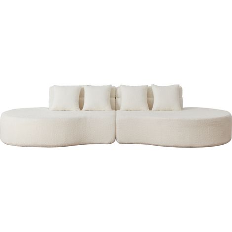 Divano modulare in schiuma 310 cm beige con rivestimento teddy fleece sfoderabile (1/5)