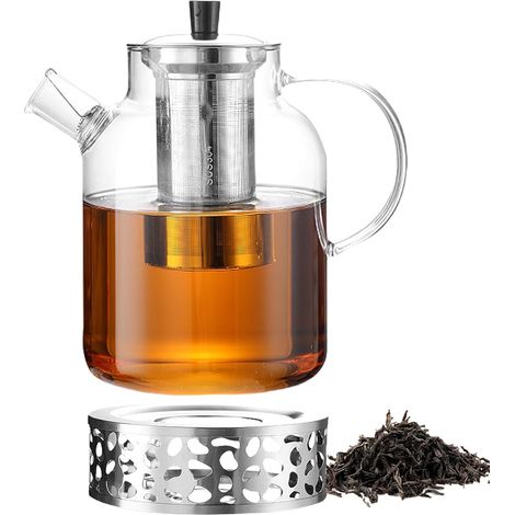 1800 Ml Theiere En Verre Avec Réchaud, Theiere Verre Avec Infuseur, Chauffe-Théière, Théière En Verre Borosilicate Et Réchaud, Résistant À La Chaleur, Pour La Préparation De Thés En Vrac (1/5)