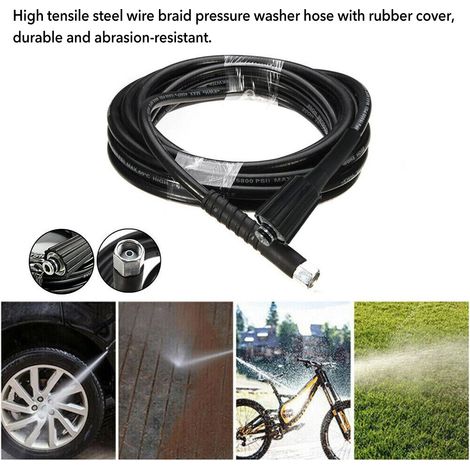 Tuyau de nettoyeur haute pression robuste 10 à 15 m, raccords M22 M14, résistant à 5 800 psi, pour pistolet à jet d'eau (1/4)