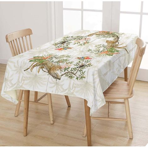 Tovaglia Da Tavola Runner Stampa Digitale 100% Cotone Telo Copri tavolo Rettangolare Salva Tavolo Prodotto Italiano Leopardi bianco - 6 posti 150x190 (1/3)