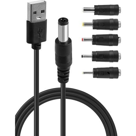 1M Universel Convertisseur Câble USB DC 5V vers 5.5 x 2.1mm, 2,0 A DC USB Cable d'alimentation Barrel Jack Adaptateur Cordon d'alimentation avec 5 Connecteurs pour Routeur Caméra TV Box Enregistreur (1/5)