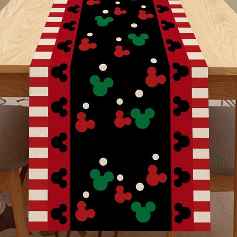 Red and Black Mouse Tablecloth, Fun Christmas Cute Polka Dot Home Kitchen Decor, Vintage Burlap Dining Decor 13 x 108 Inches (1/4)