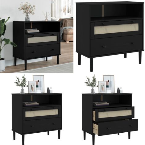 Aparador SENJA aspecto de ratán madera pino negro 80x40x80 cm - Aparador de ratán - Aparador de pino