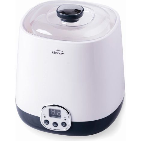 Lacor - 69345 - Yogurtiera HerA Supersillenciosa, Ideale per fare Kefir e Yogurt Greco, Contiene Timer 48 ore, Schermo LED, Capacità: 1L, Ø 16.8 x 18.8 cm, Bianco (1/5)