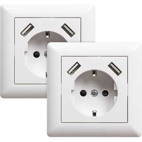 Presa USB da incasso con presa USB (max. Sistema 55 Presa a muro con contatto di protezione per smartphone MP3 Bianco lucido 2 A)