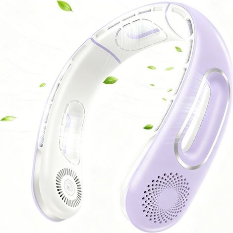 Ventilateur portable pour cou, ventilateur mains libres avec 4 vitesses réglables, ventilateur personnel rechargeable par USB, design en forme de casque pour femmes et hommes – violet (1/5)