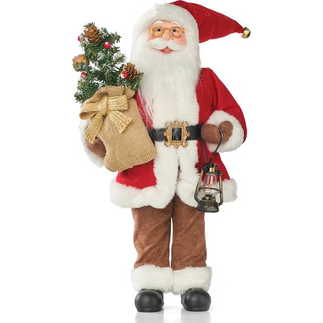 GOVITA Babbo Natale decorativo da 50 cm in tessuto artigianale. Elegante figura natalizia da interno per mensole, camini, tavoli e addobbi di casa. (1/5)