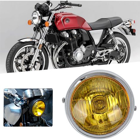Phare avant moto rond rétro jaune, optique ambre, compatible CG125 GN125, version chromée électrolytique, projecteur de tête modifié (1/5)