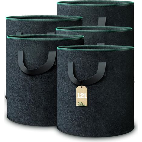5 Sacs de plantation, Tissu non tissé, 12L, Poignées robustes, Géotextile, Jardin balcon