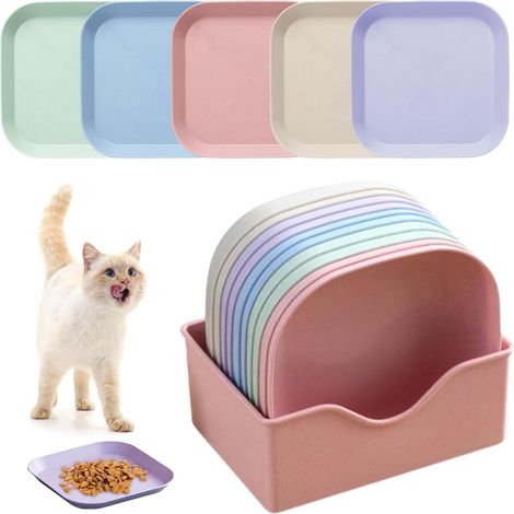 Lot de 12 gamelles pour chat, bols plats colorés pour nourriture et eau, assiettes d'alimentation pour chats (1/5)