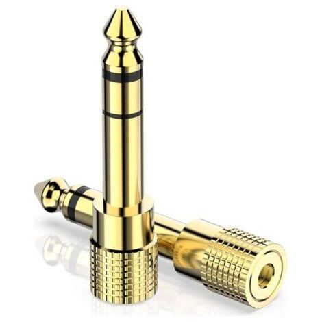 Pack de 2 adaptateurs prise jack 6,35 mm mâle vers prise jack 3,5 mm adaptateur casque stéréo plaqué or pour clavier, enceintes, guitare, piano (1/5)