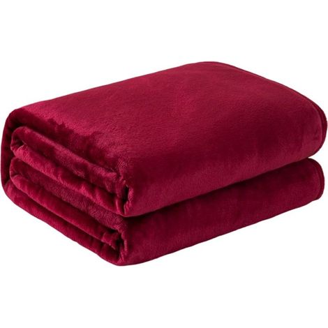 Cover polaire soft and moelleuse for bed or sofa, plaid lightweight in flanelle, 127 x 152 cm, bordeaux (1/5)