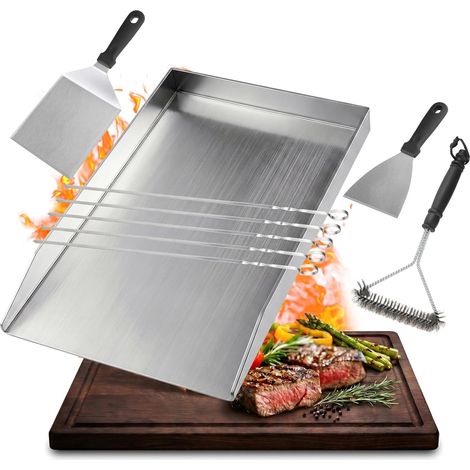 Plaque de cuisson en acier inoxydable 42 x 33,5 cm pour barbecue (1/5)