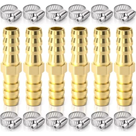 Lot de 6 raccords cannelés 19 mm 2 voies en laiton droit avec 12 pinces (1/5)
