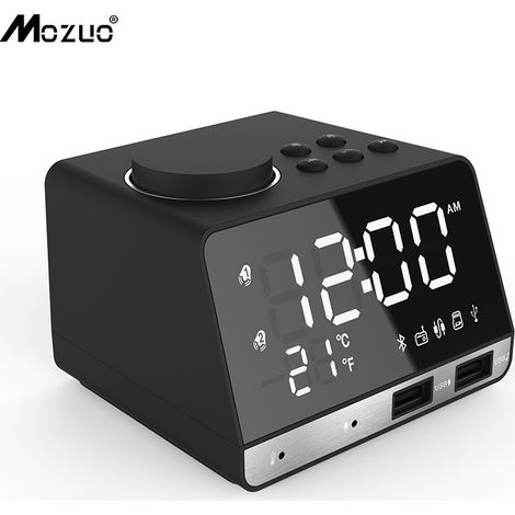 Radio-réveil avec haut-parleur Bluetooth, double alarme et chargement USB