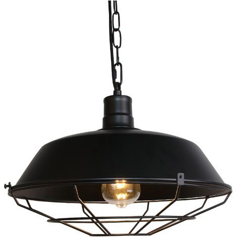 Suspension de style industriel vintage, plafonnier rétro pour cuisine ou salon, diamètre 260 mm, finition noire. (1/4)