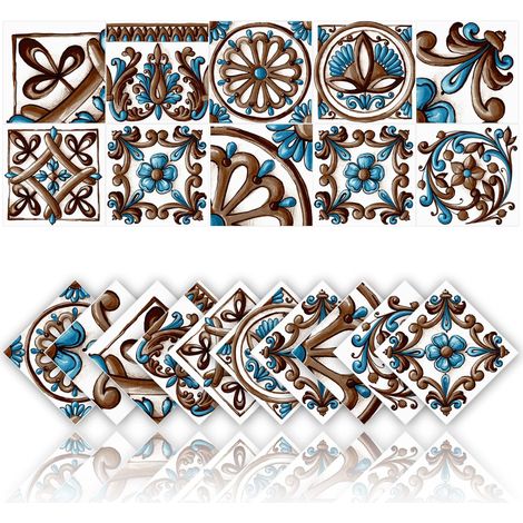 20 Pcs Carrelage Autocollants Cuisine et Salle De Bains Étanche PVC Décoration Murale Stickers Auto-Adhésif Décoration(10x10cm,Marron) (1/5)