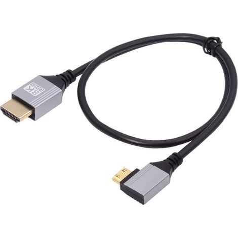 Câble HDTV ultra fin 8K 4K Mini HDMI 2.1 Cordon mince hyper super flexible Type-A vers Type-C coudé à gauche pour caméra HDTV 50 cm (1/5)