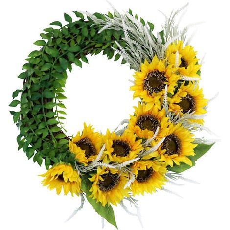 Artificial Sunflower Wreath Rustic Floral Front Door Rattan Garland with Leaves (1/4)