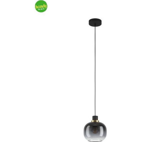 Lampadario Sospeso Oilella Eglo 1xE27 Nero Vetro Grigio (1/5)