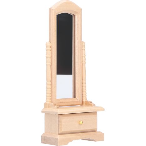 Miroir de coiffeuse miniature avec tiroir pour maison de poupée à l'échelle 1:12 - Accessoires de décoration - Bois massif (1/5)