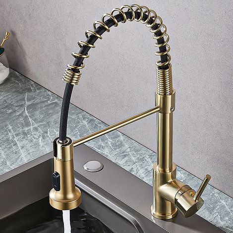 Hochdruck-Küchenarmatur mit Federmechanismus und ausziehbarem Teleskop-Brausekopf zum Waschen von Gemüse und Haushaltsspülen spritzschutzfunktion (1/5)