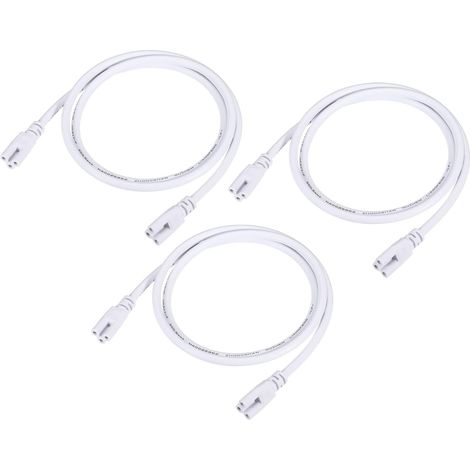 3 pcs T5 T8 LED Tube Connecteur Rond Câble, Extensible Cordon avec Double Fin Connecter éclairage Tubes, pour LED Intégré Tubes (Blanc, 3.28-Pieds) (1/5)