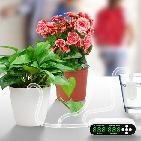 Potted plant watering system, drip irrigation kit, automatic plant watering with countdown timer and LED display, 5V USB power supply, programmable indoor system (1/5)
