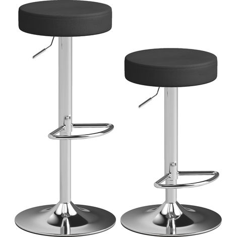 Set 2 Sgabelli da Bar Moderni Ø38,5x62-84 cm Regolabili in Pelle PU Spugna e Metallo Nero (1/5)